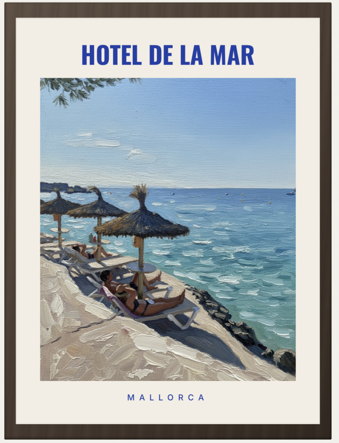 Hotel de la Mar poster — parasols above the sea, Mallorca