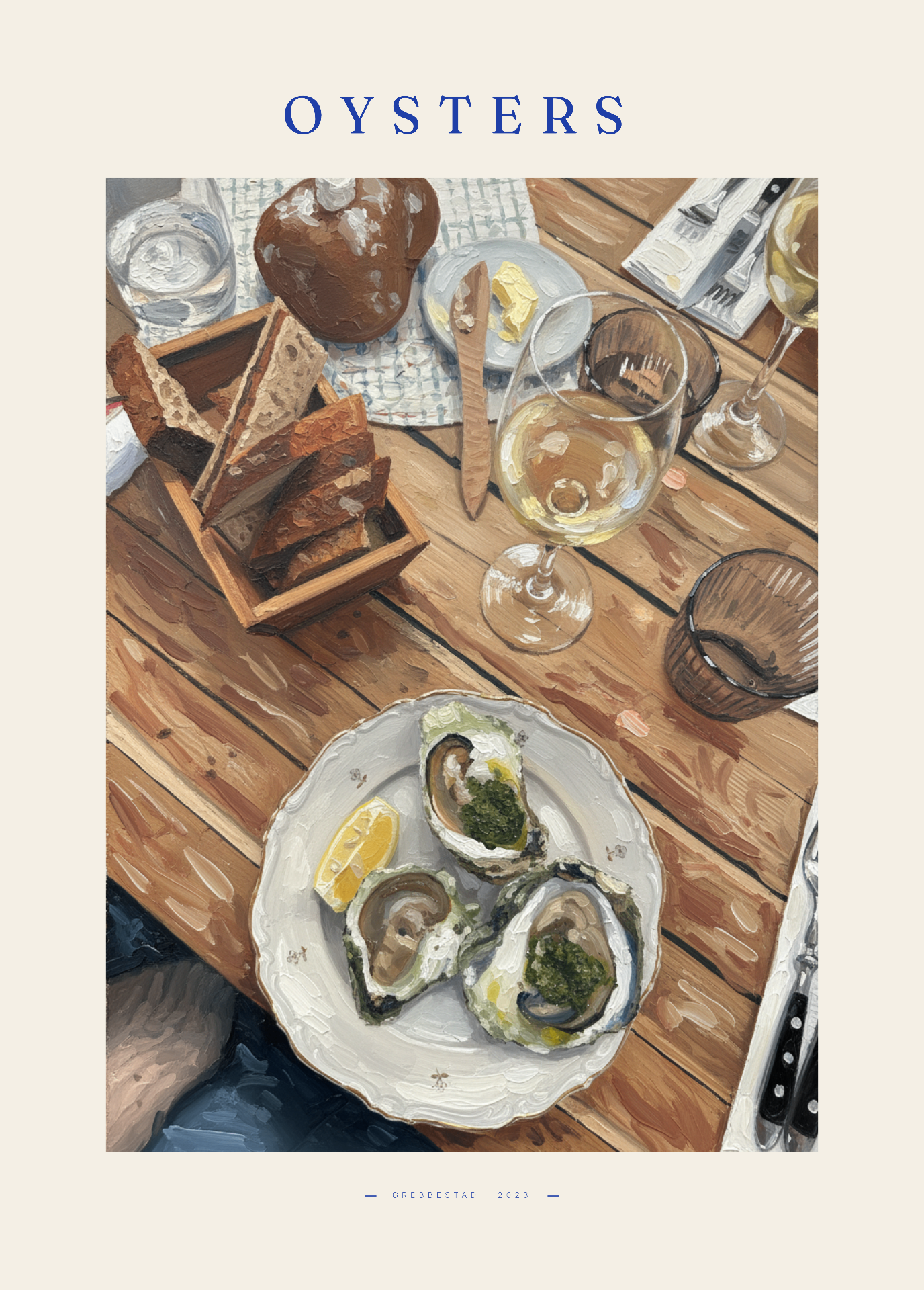 The same oyster table transformed into a Dureta artwork in the Oil Painting style